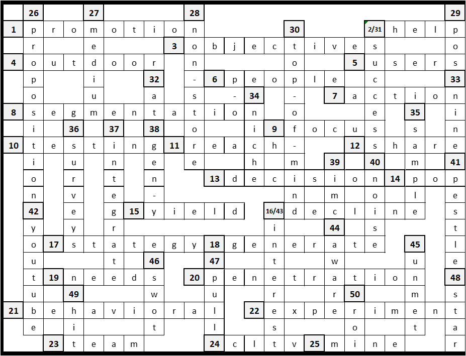 Marketing crossword challenge solutions great ideas for teaching